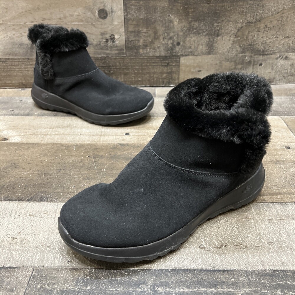 Skechers Goga Mat Gen 5 Air Cooled Womens Black Suede/Faux Fur Ankle Boot Size 7
